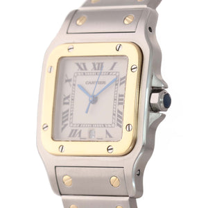 MINT Cartier Santos Galbee 1566 18k Gold Steel 29mm Roman Quartz Two Tone Watch