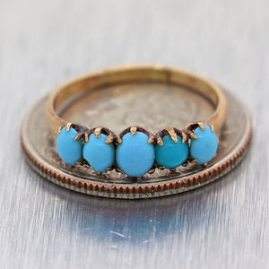 1880's Antique Victorian 10k Yellow Gold 1ctw Turquoise Wedding Band Ring