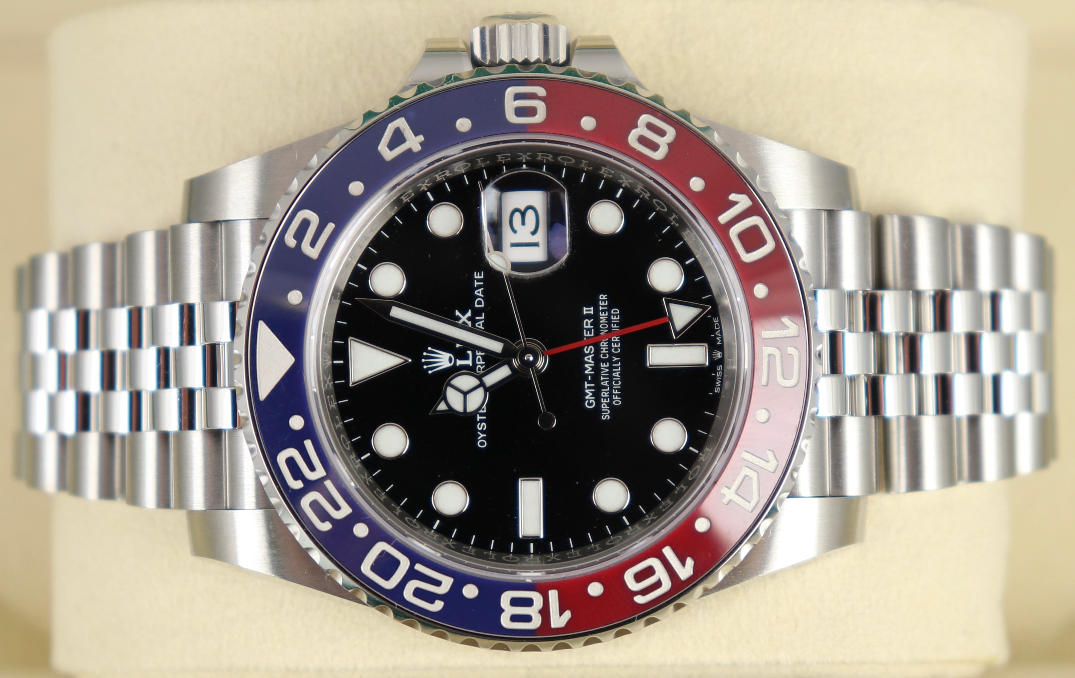 BRAND NEW Rolex GMT-Master II PEPSI Jubilee Blue Red Steel Watch 126710 BLRO B+P