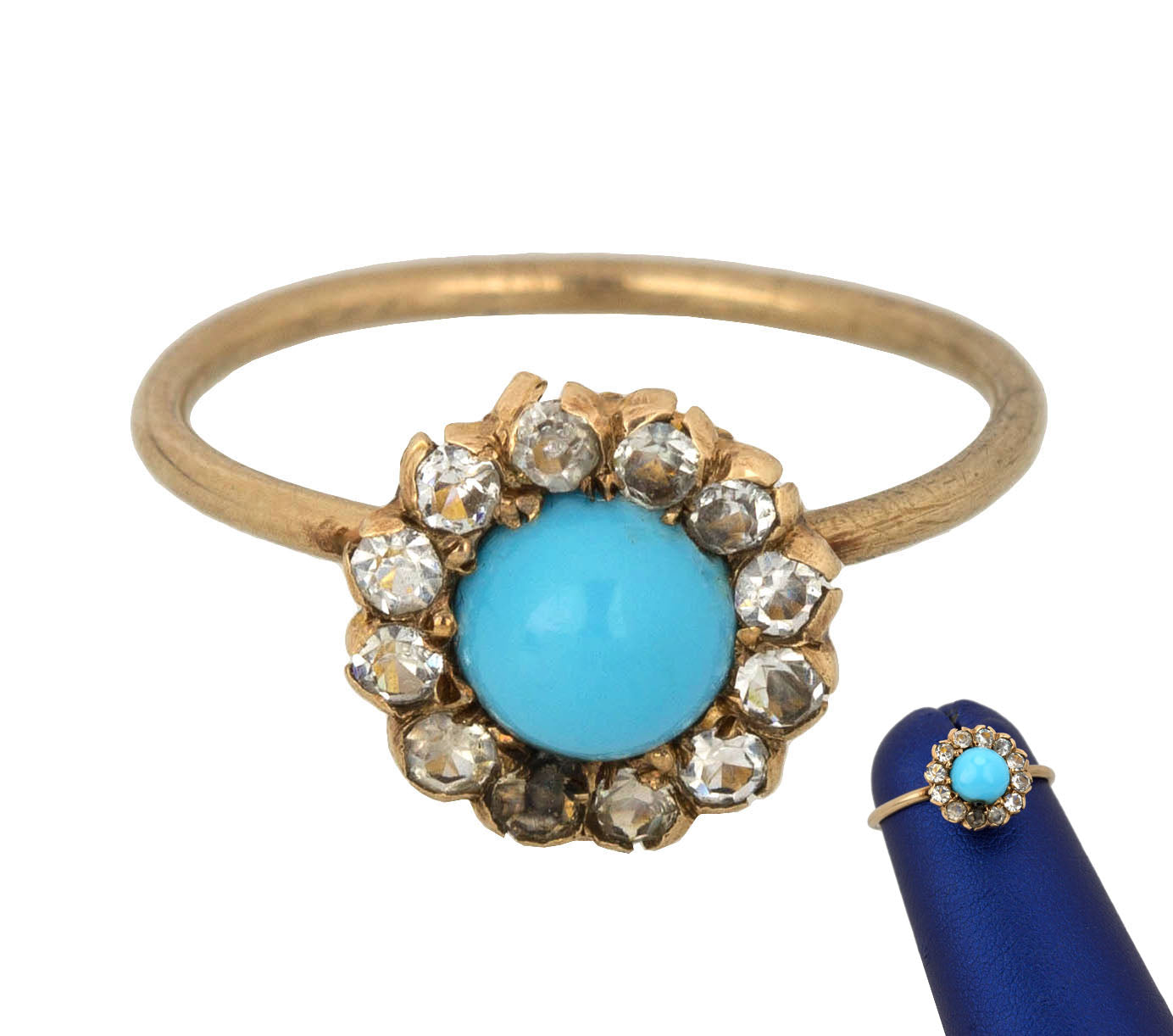 Antique Victorian 14K Yellow Gold 0.36ctw Turquoise Diamond Conversion Ring