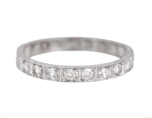 1930's Antique Art Deco Platinum 0.36ctw Diamond Engraved 3mm Wedding Band Ring