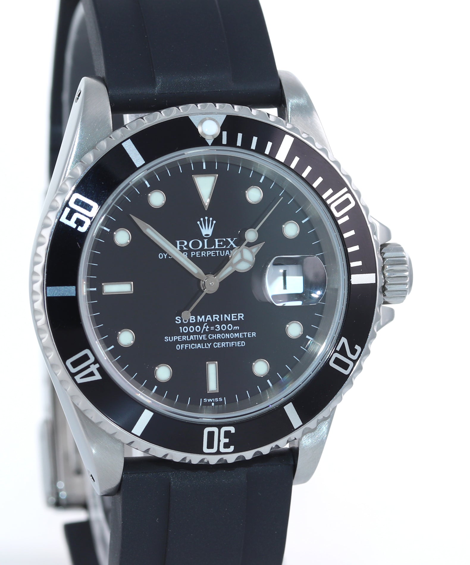 Rolex Submariner Date 16610 Stainless Steel Black RUBBER 40mm Dive Watch