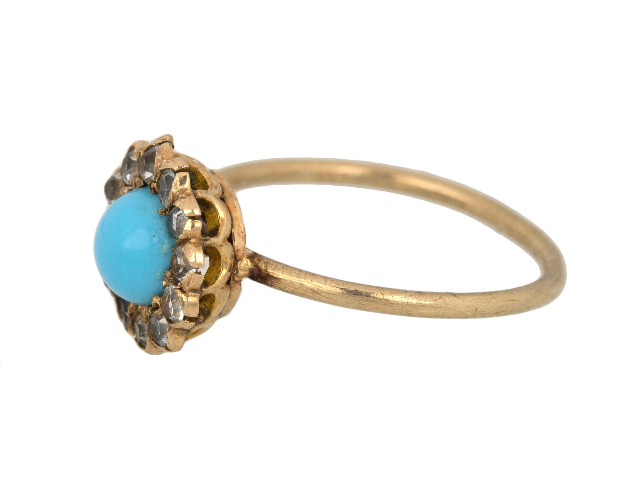 Antique Victorian 14K Yellow Gold 0.36ctw Turquoise Diamond Conversion Ring