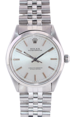 Vintage Rolex Oyster Perpetual Silver 34mm 1002 Stainless Steel Jubilee Watch