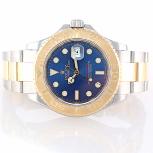 MINT 2008 ENGRAVED Rolex Yacht-Master 16623 Blue Two Tone Steel Gold Watch with Box
