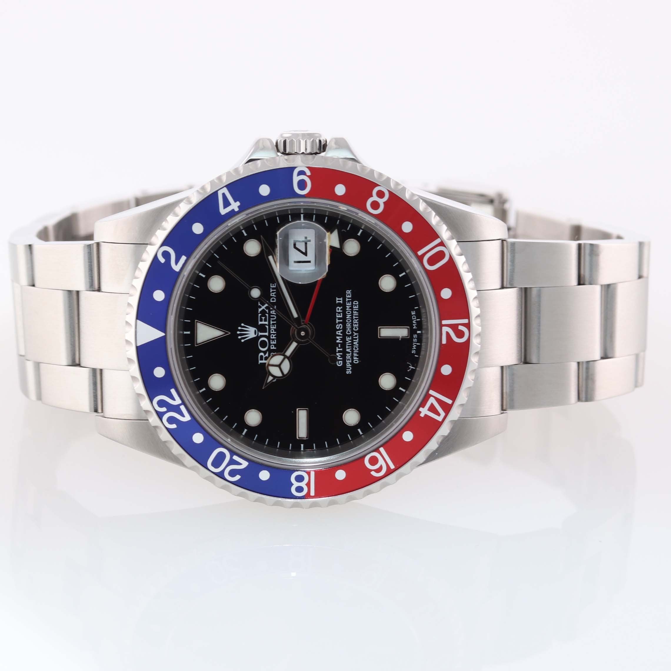 2004 Rolex GMT-Master 2 Pepsi Steel 16710 40mm Watch No Holes Black Dial Watch