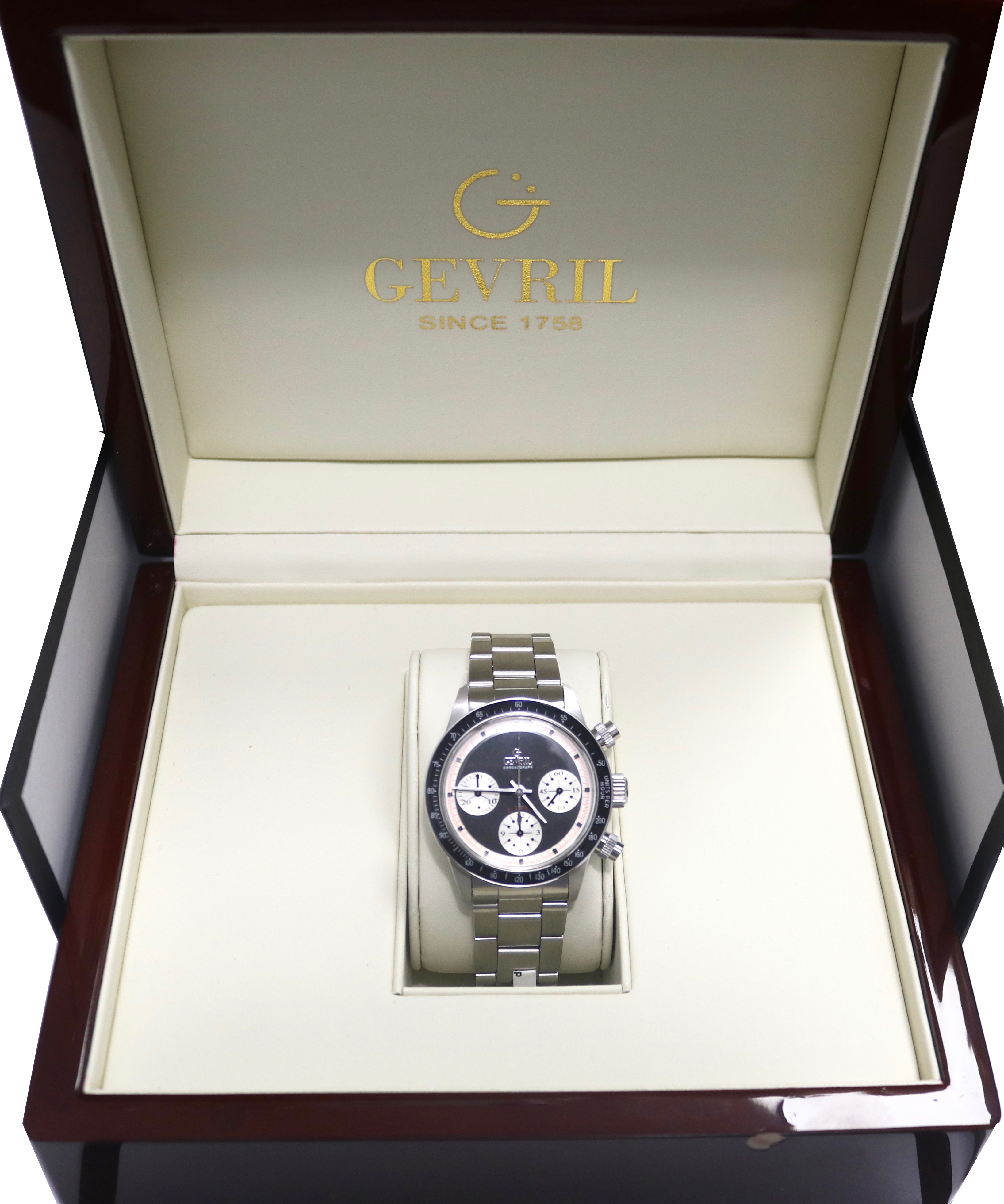 NEW Limited Gevril Tribeca Paul Newman Black Steel Chronograph 37mm Watch