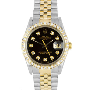 Rolex Date 34mm Two-Tone Stainless Steel Gold Diamond Bezel Watch DateJust 15053