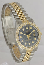 Rolex Date 34mm Two-Tone Stainless Steel Gold Diamond Bezel Watch DateJust 15053