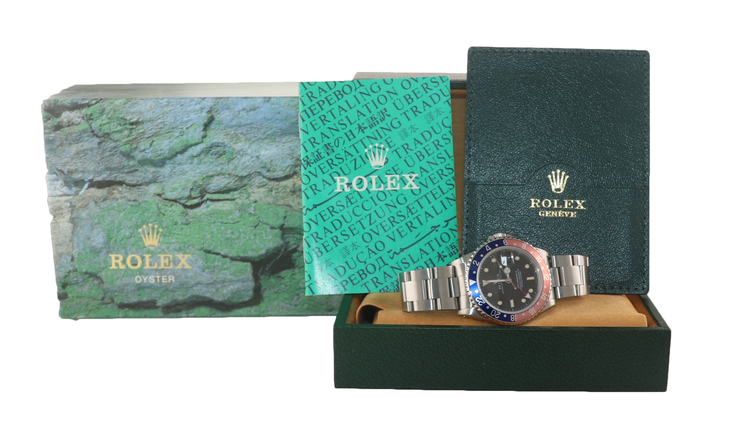 1991 PATINA FADED Rolex GMT-Master II Pepsi Steel Blue Red 16710 Watch Box