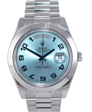 2015 PAPERS Rolex Day-Date 41mm Glacier Blue Platinum President 218206 Watch Box