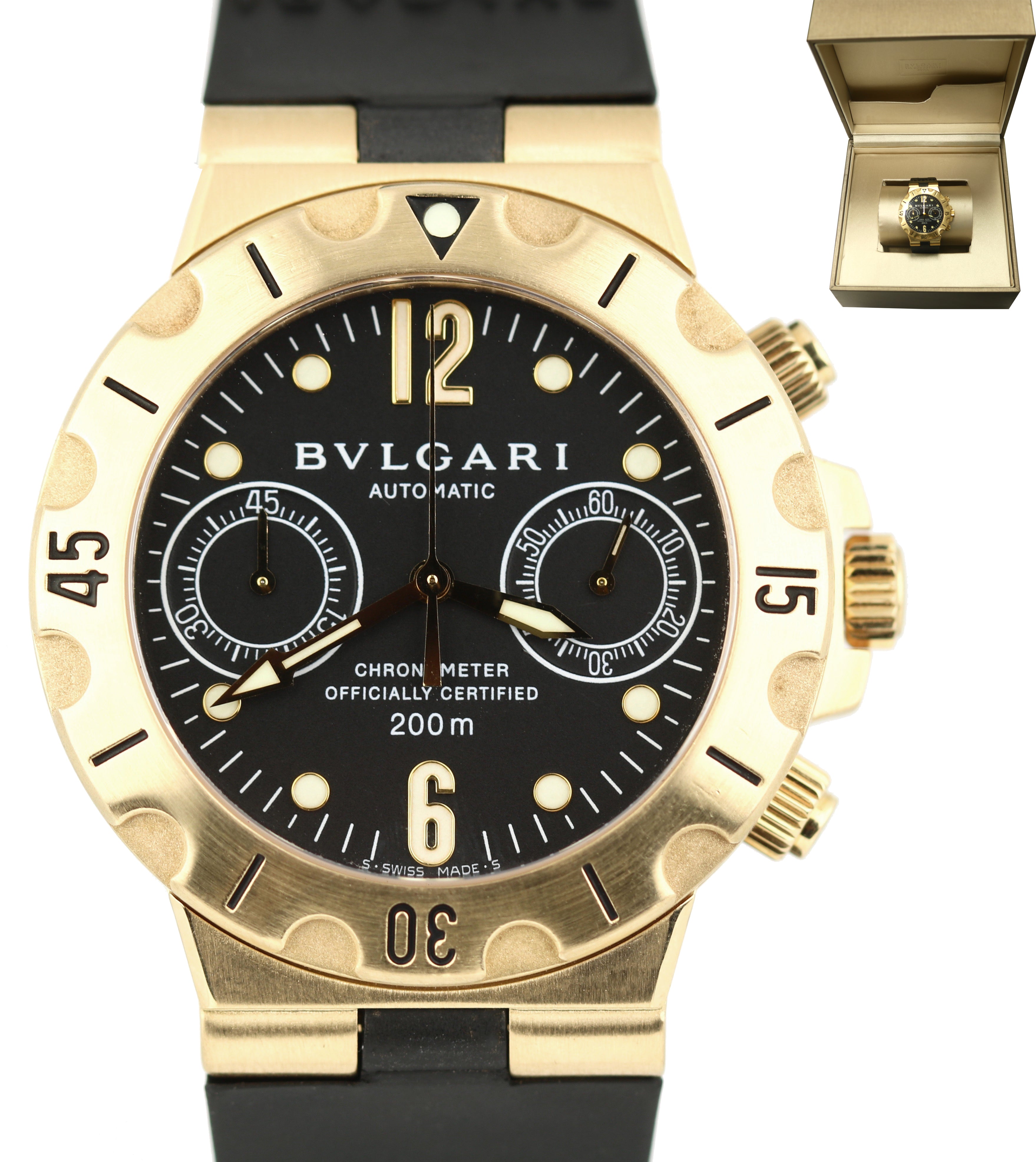 BVLGARI Bulgari Diagono Automatic Acqua Scuba 18K Yellow Gold Black 38mm Watch