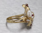 Antique Estate 14K Yellow Gold 0.45ctw Ruby Diamond Baroque Pearl Cocktail Ring