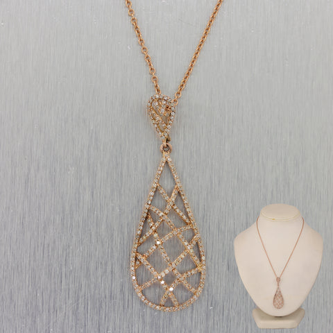 Modern 14k Rose Gold 1ctw Diamond Pendant 16" Adjustable Necklace