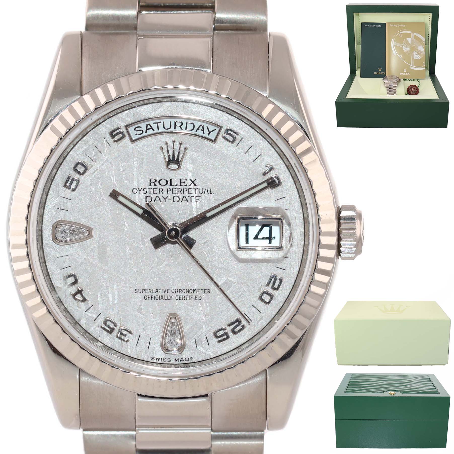 2008 METEORITE DIAMOND Rolex President Day Date 118239 White Gold Watch