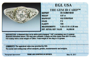 Ladies Antique Art Deco 18K White Gold 0.63ctw Diamond Engagement Ring EGL