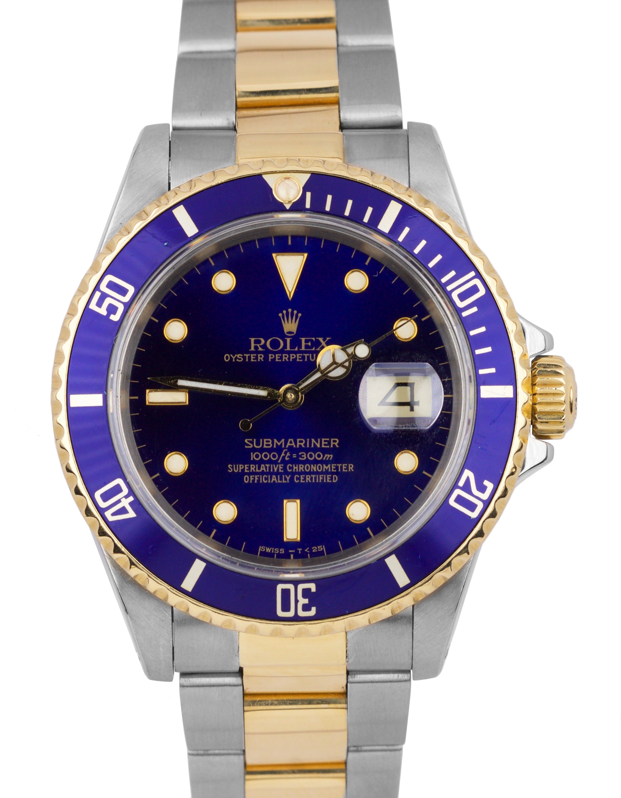 Rolex Submariner Date Two-Tone 18K Gold Stainless Blue 40mm Dive Watch 16613