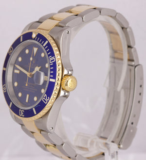 2000 Rolex Submariner Date 16613 Swiss Two-Tone Gold Stainless Blue Dive 40mm