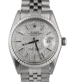 Rolex DateJust 36mm 16030 LINEN Stick Silver Stainless Steel Jubilee Watch