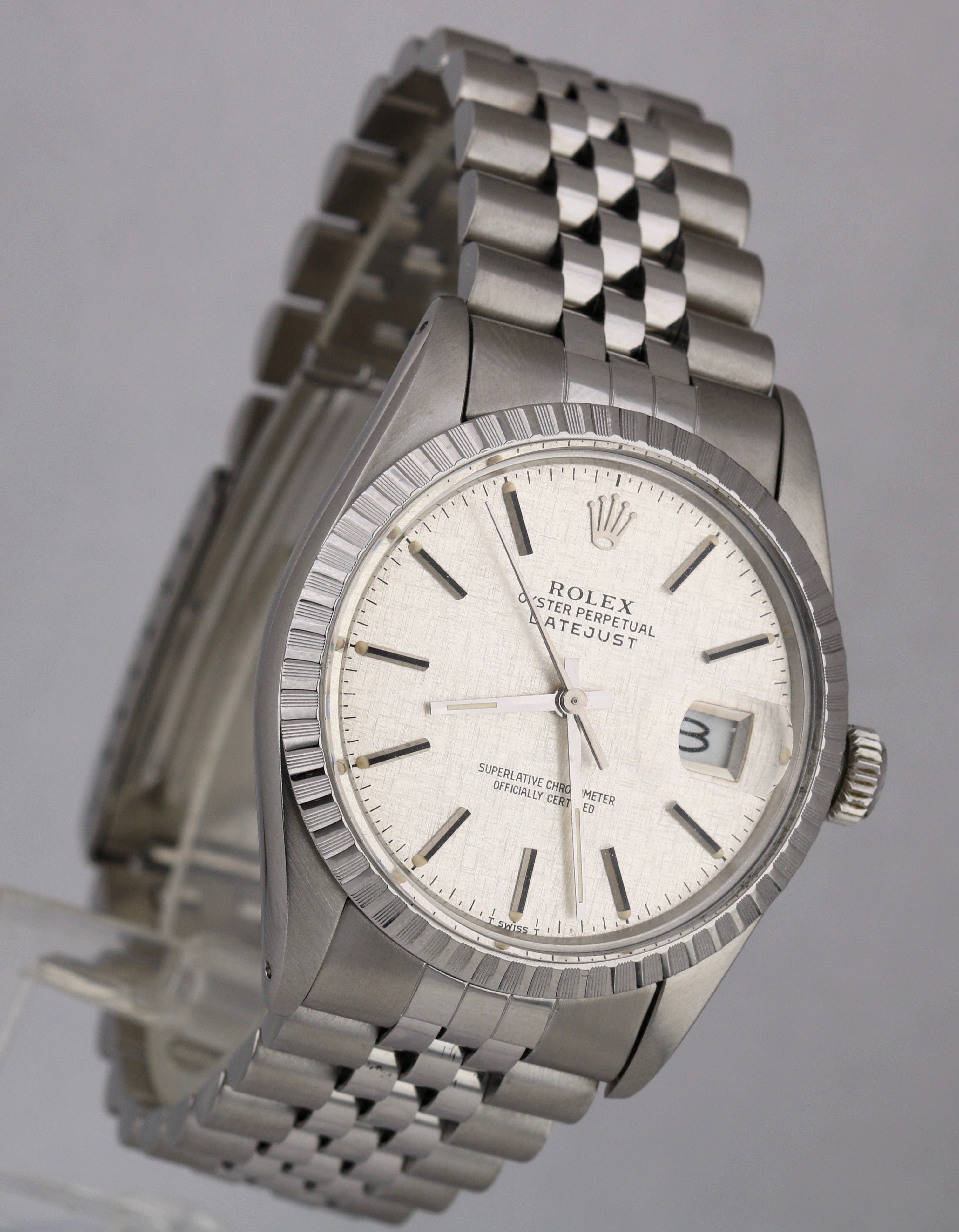Rolex DateJust 36mm 16030 LINEN Stick Silver Stainless Steel Jubilee Watch