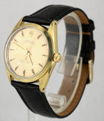 Vintage Rolex Oyster Perpetual Champagne 34mm 14K Gold Shell Leather Watch 1024