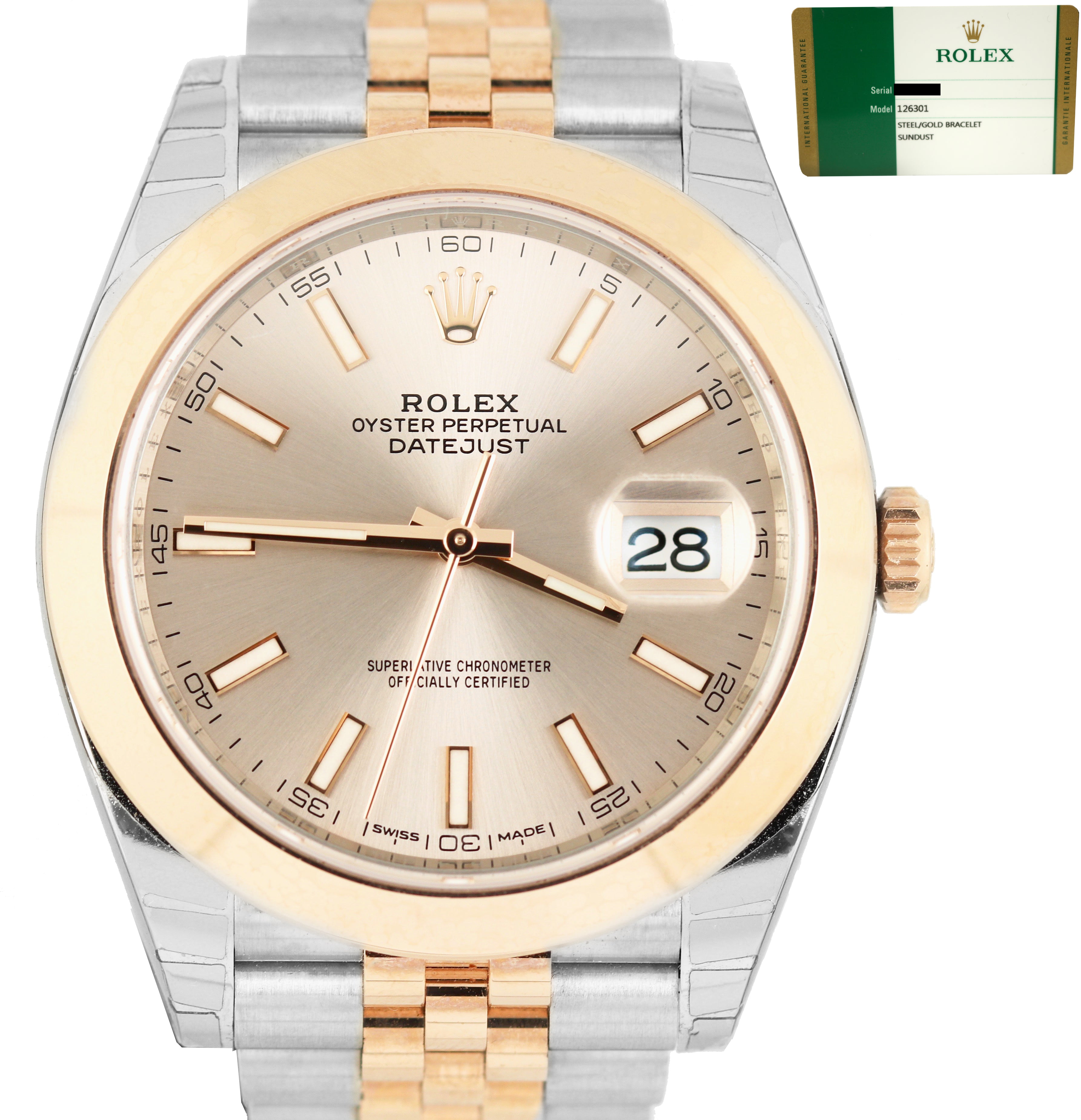 NOS 2017 Rolex DateJust 41 126301 Sundust Smooth Everose Gold Two-Tone Jubilee