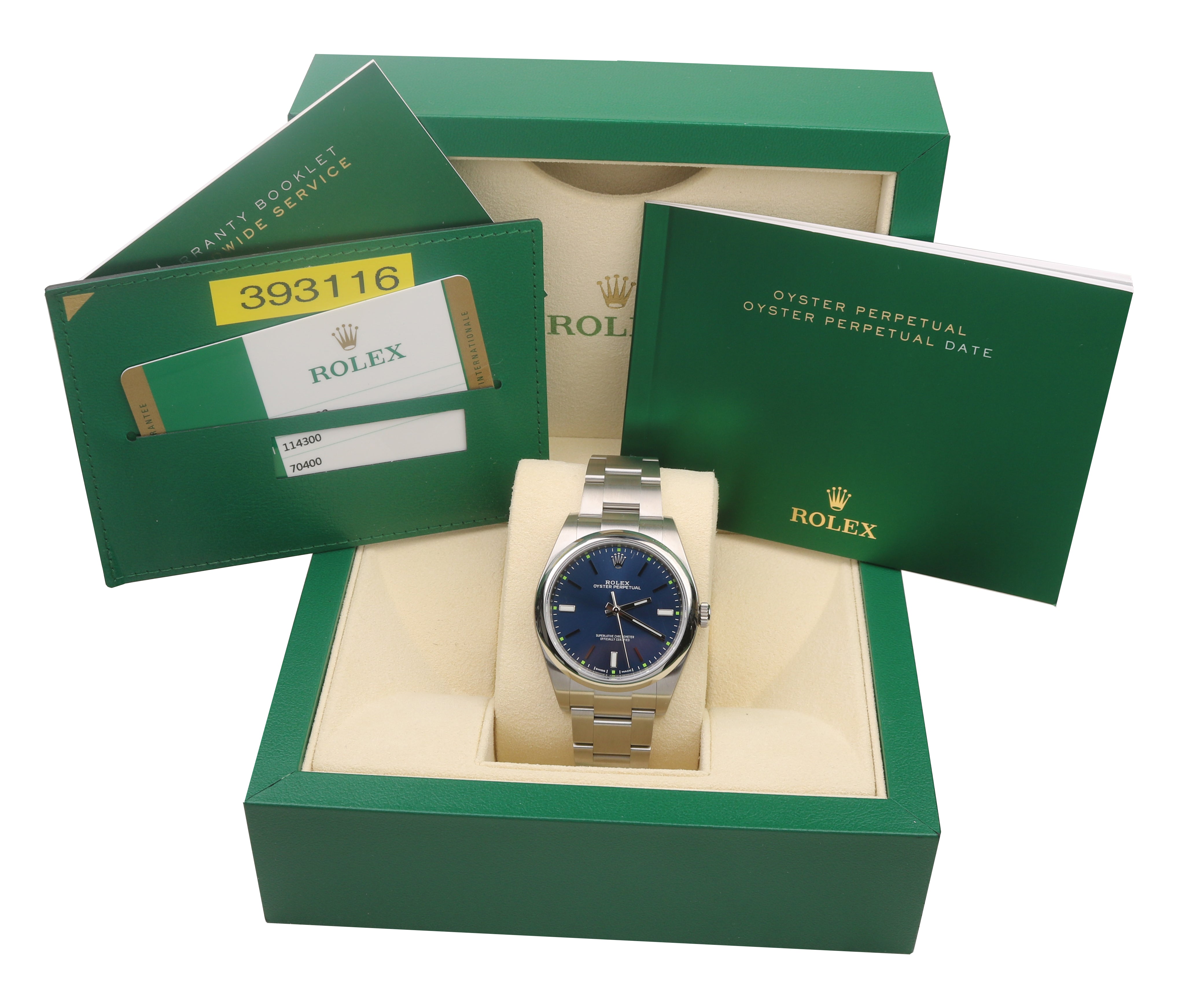 2017 BRAND NEW Rolex Oyster Perpetual 39mm Blue Green Stainless 114300 Watch
