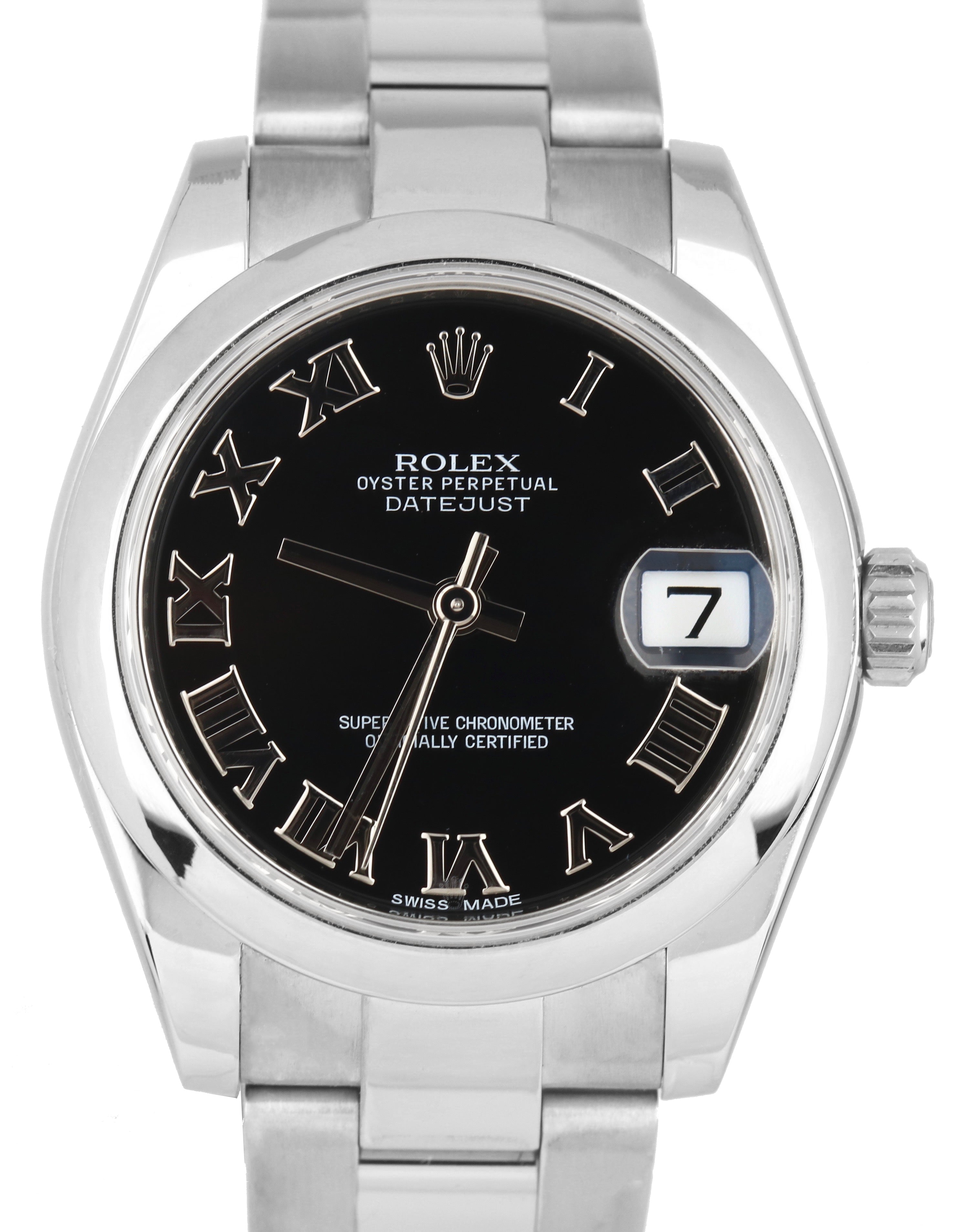 2015 Ladies Rolex DateJust 31 Black Roman 31mm Oyster 178240 Date Watch Full Set