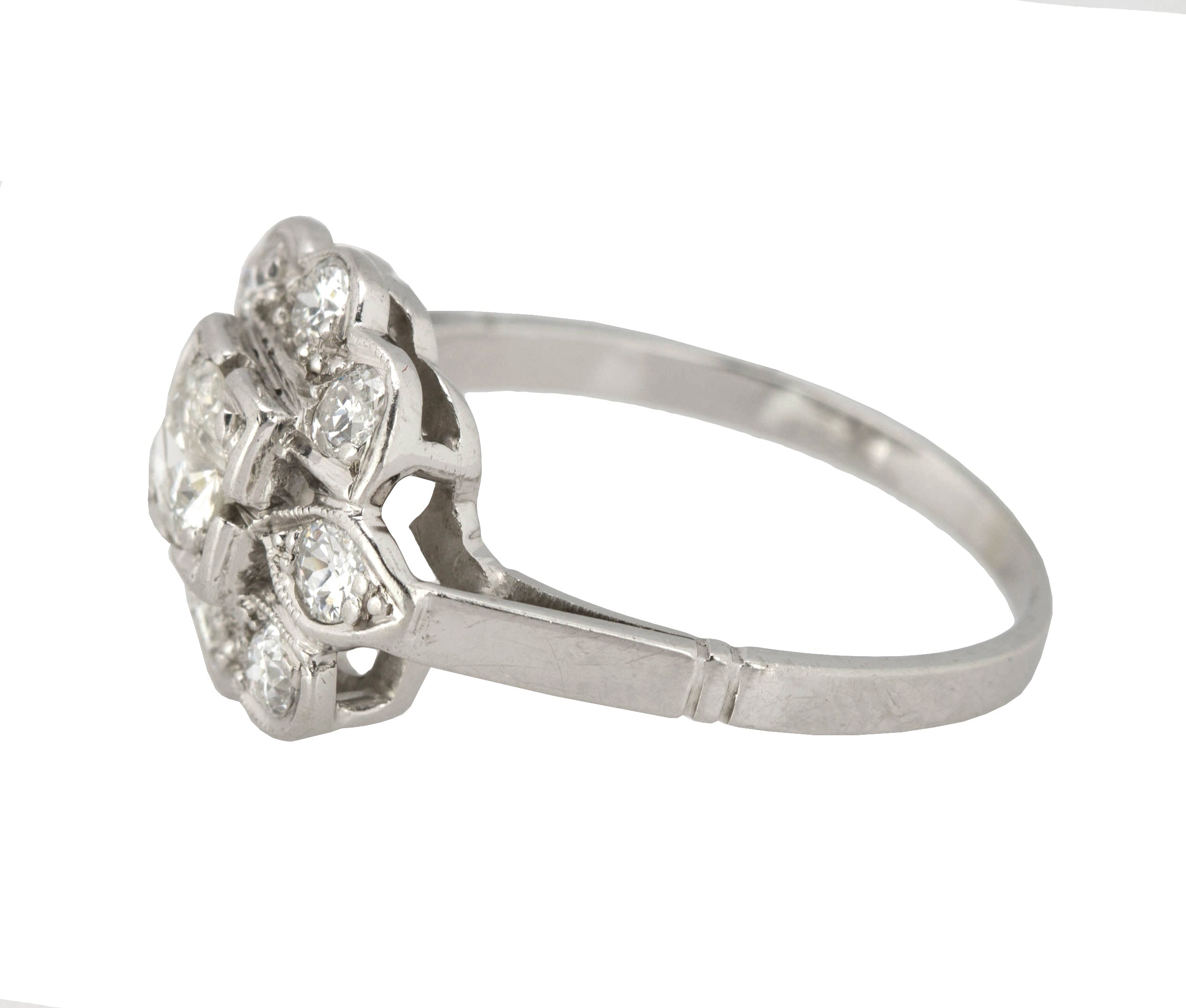 Women's Antique Art Deco Palladium 0.98ctw Old Mine Cut Diamond Cocktail Ring