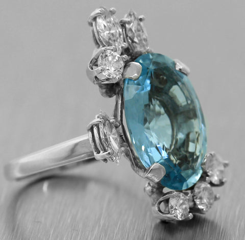 $4,280 Ladies 5.67ct Aquamarine Diamond 18K White Gold Cocktail Engagement Ring