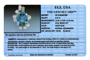 $4,280 Ladies 5.67ct Aquamarine Diamond 18K White Gold Cocktail Engagement Ring