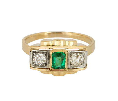 Women's Antique Estate 14K Yellow Gold 0.40ctw Diamond Emerald Cocktail Ring
