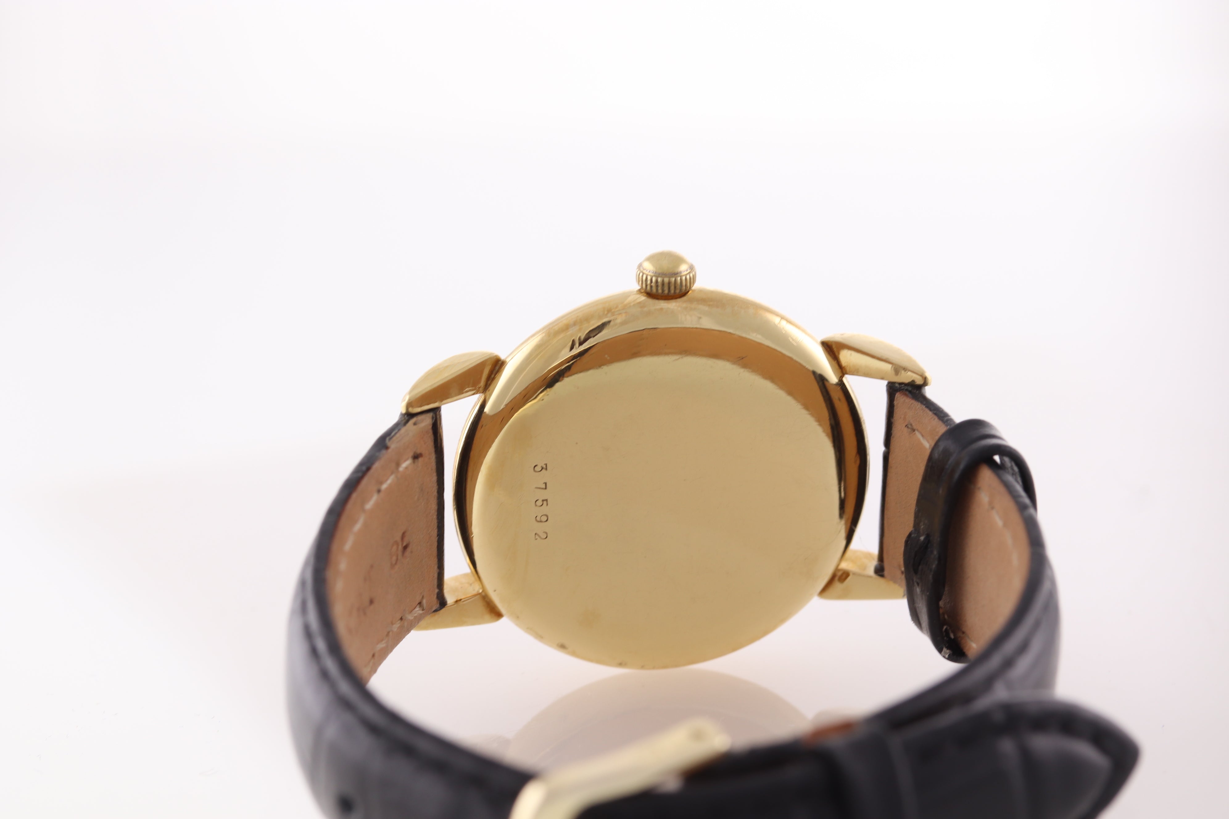 Vintage Glycine 18k Yellow Gold 34mm Manual Wind Silver Arabic Stick Watch A9