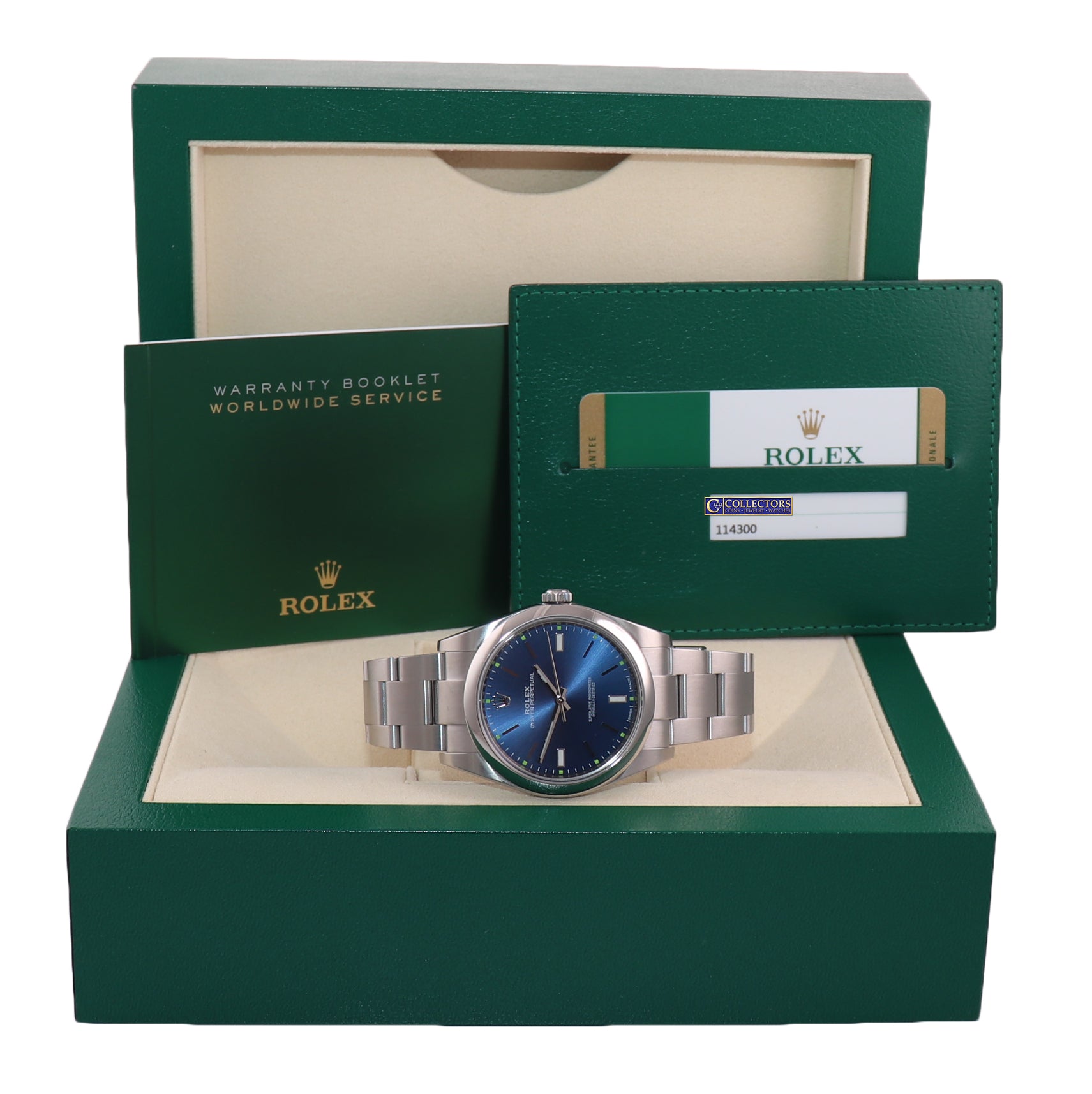 2018 PAPERS Rolex Oyster Perpetual Steel 39mm Blue Dial 114300 Watch Box