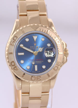 MINT Yellow GOLD Ladies Rolex Yacht-Master 69628 Blue Dial 29mm Watch Box