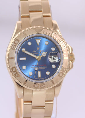 Yellow GOLD Ladies Rolex Yacht-Master 69628 Blue Dial 29mm Watch Box