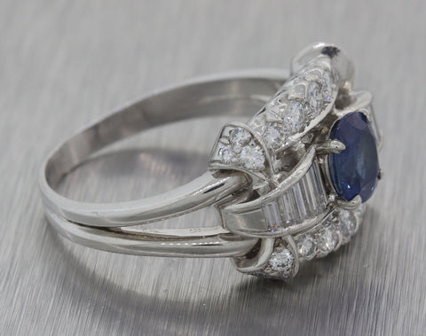 1940s Platinum 2.02ct Unheated Ceylon Sapphire Diamond Engagement Ring EGL M8