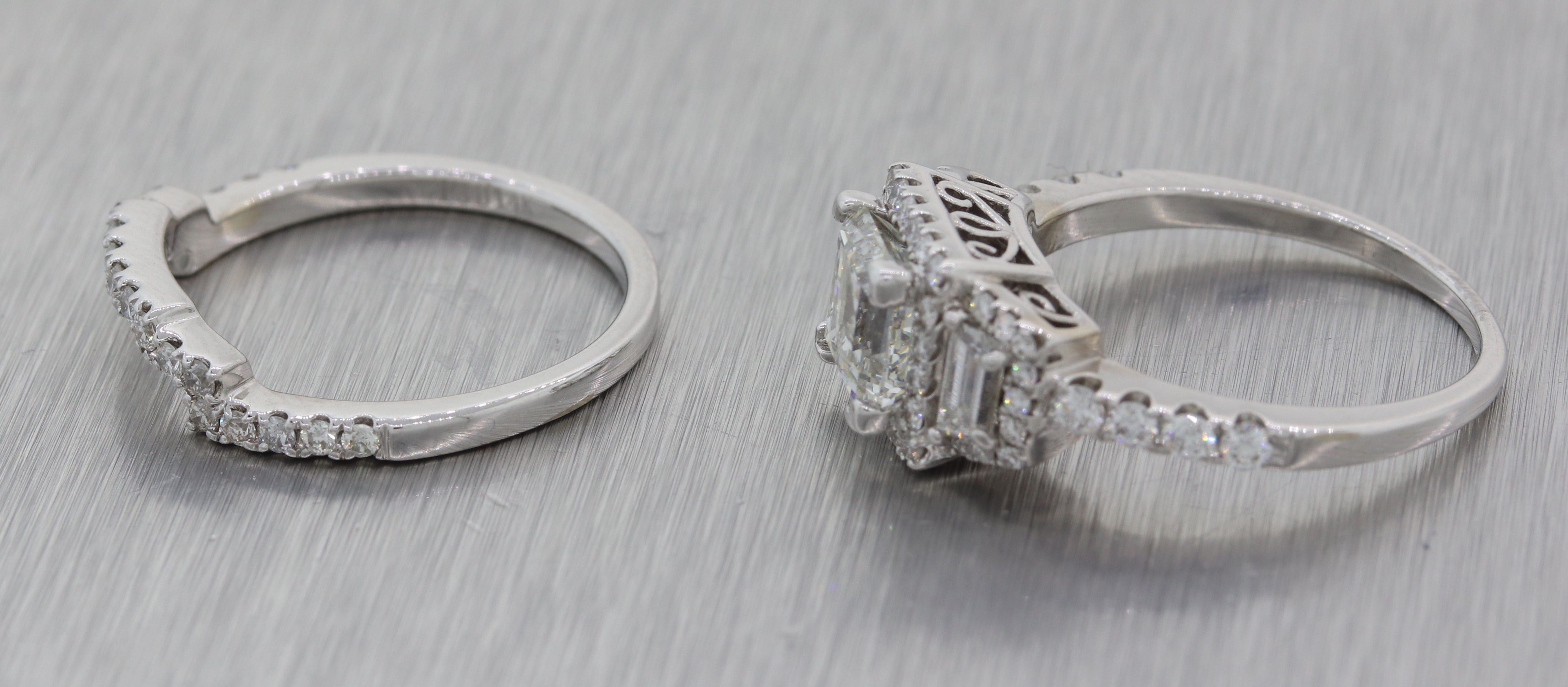 18k White Gold 1.95ctw Diamond Asscher Diamond Wedding Ring Set EGL M8 $13400