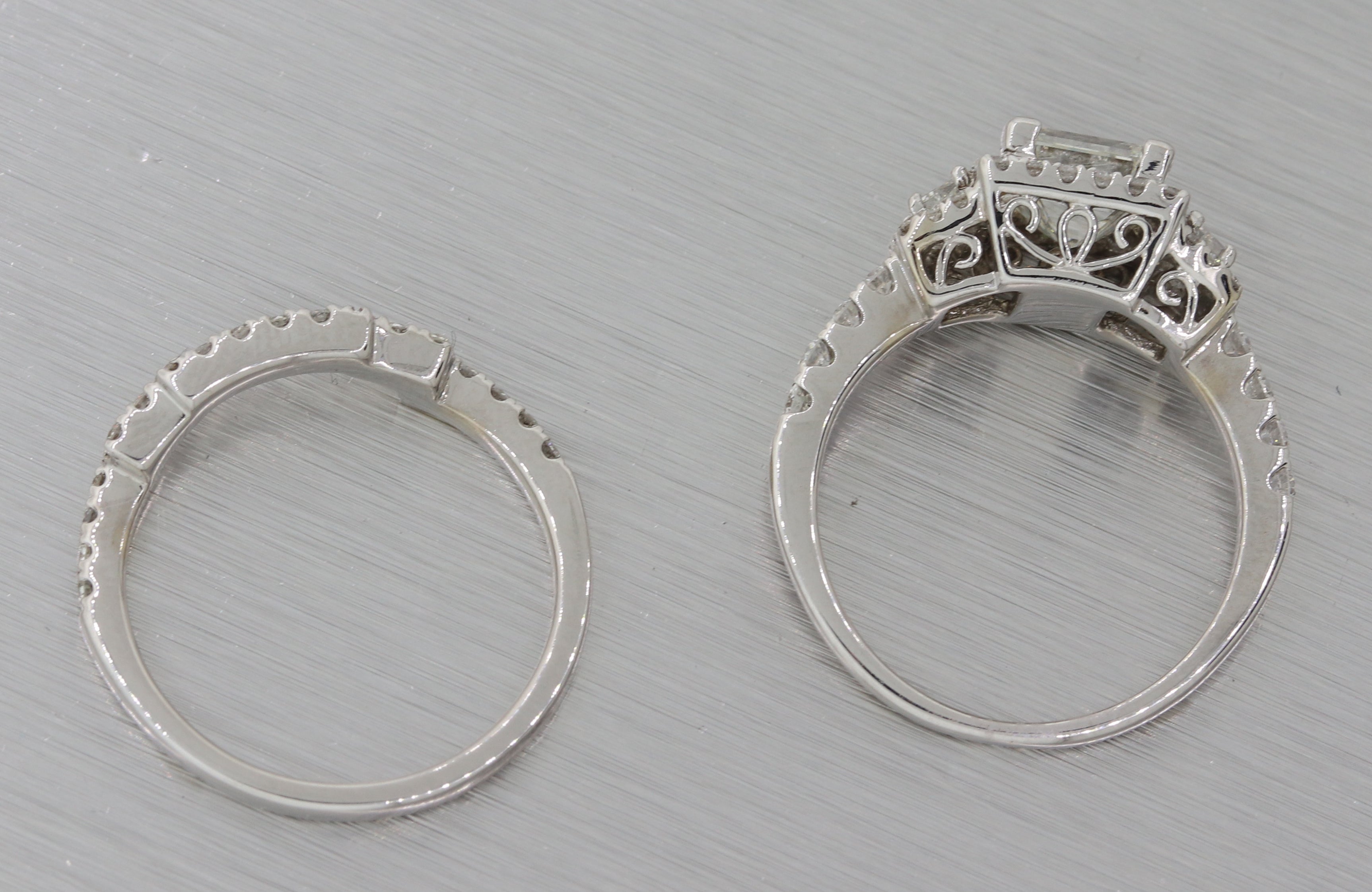 18k White Gold 1.95ctw Diamond Asscher Diamond Wedding Ring Set EGL M8 $13400