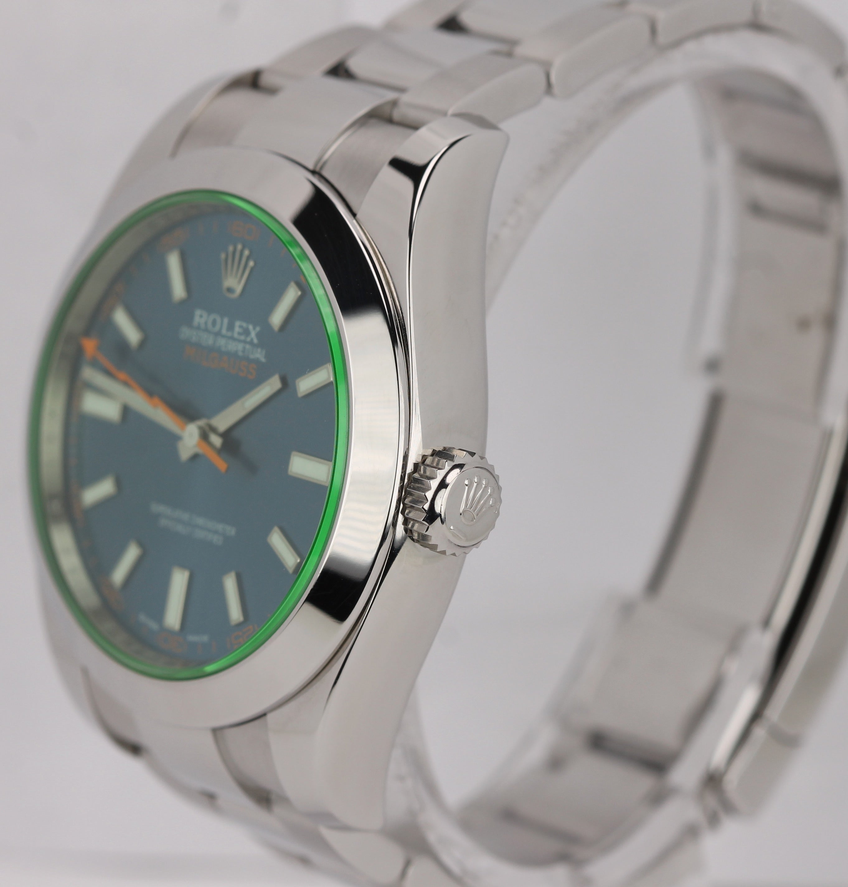 MINT 2020 Rolex Milgauss Z-Blue Green Anniversary 116400 GV Stainless Watch
