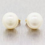 Modern 14k Yellow Gold 11mm Cultured Pearl Stud Earrings