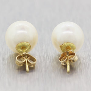 Modern 14k Yellow Gold 11mm Cultured Pearl Stud Earrings