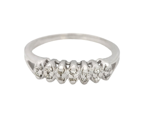 1930s Antique Art Deco 14K White Gold 0.14ctw Diamond 4mm Wide Wedding Band Ring