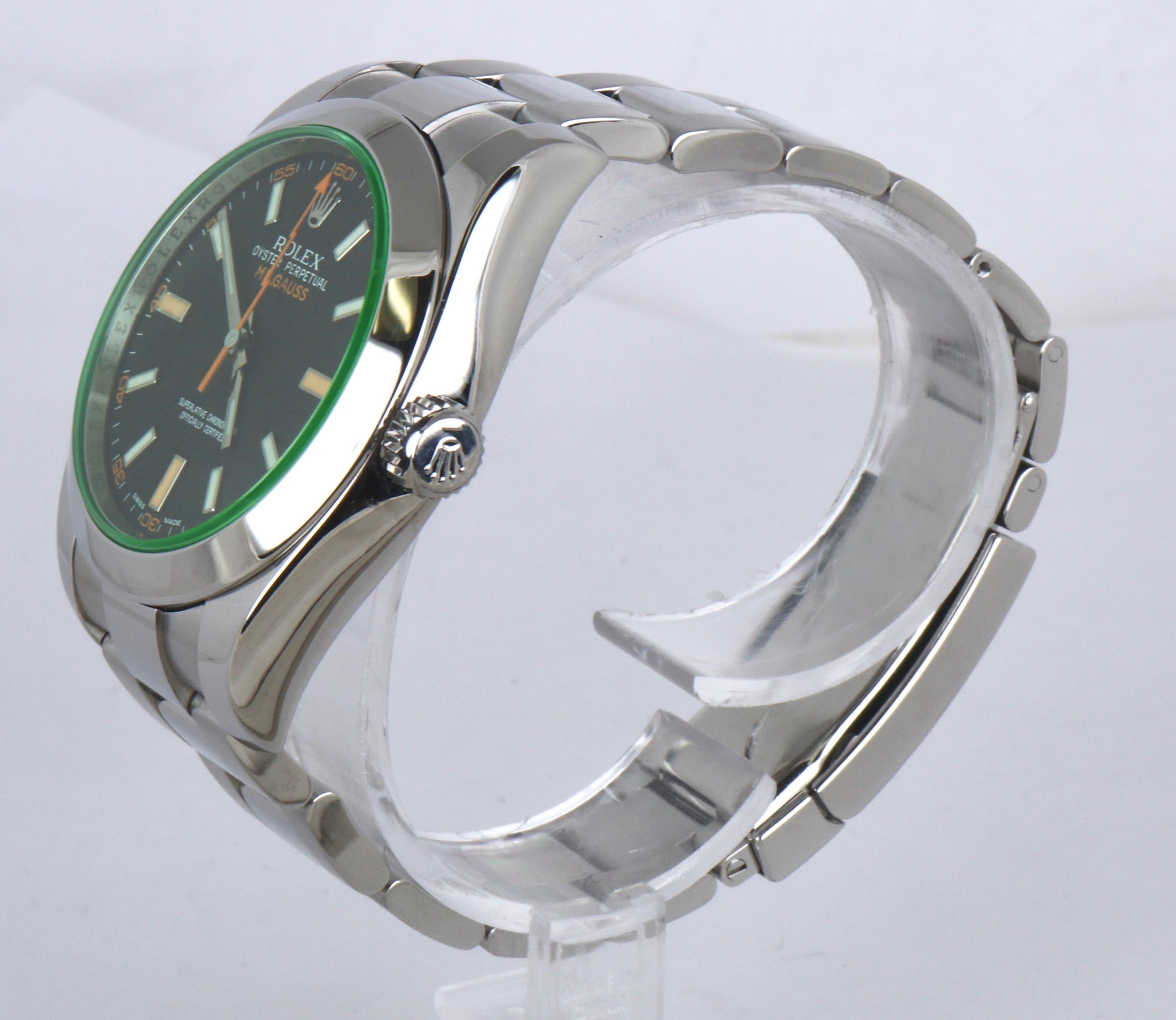 MINT 2011 Rolex Milgauss Green Black Orange 116400 GV V 40mm Stainless Watch