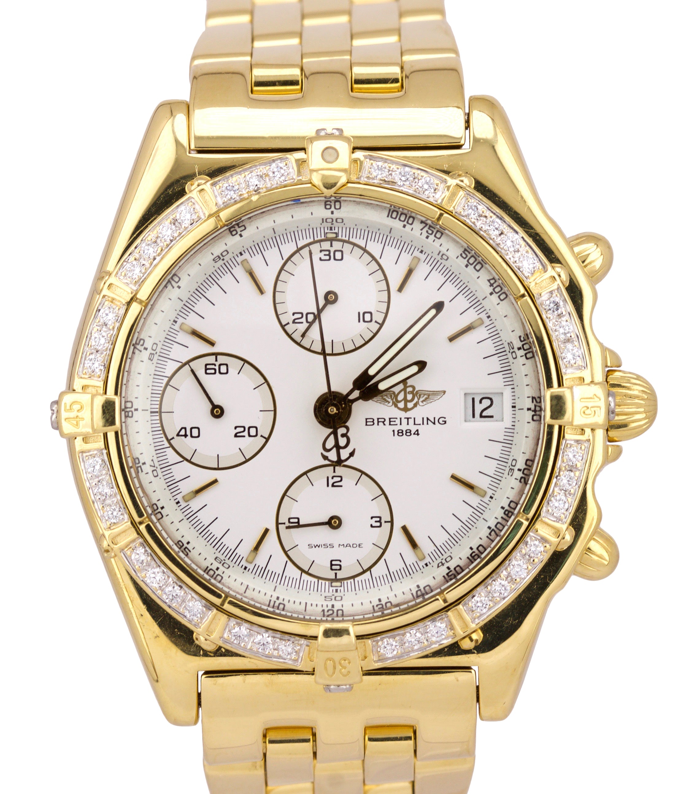 Breitling Chronomat 18K Yellow Gold Diamond 40mm Chronograph Date Watch K13047