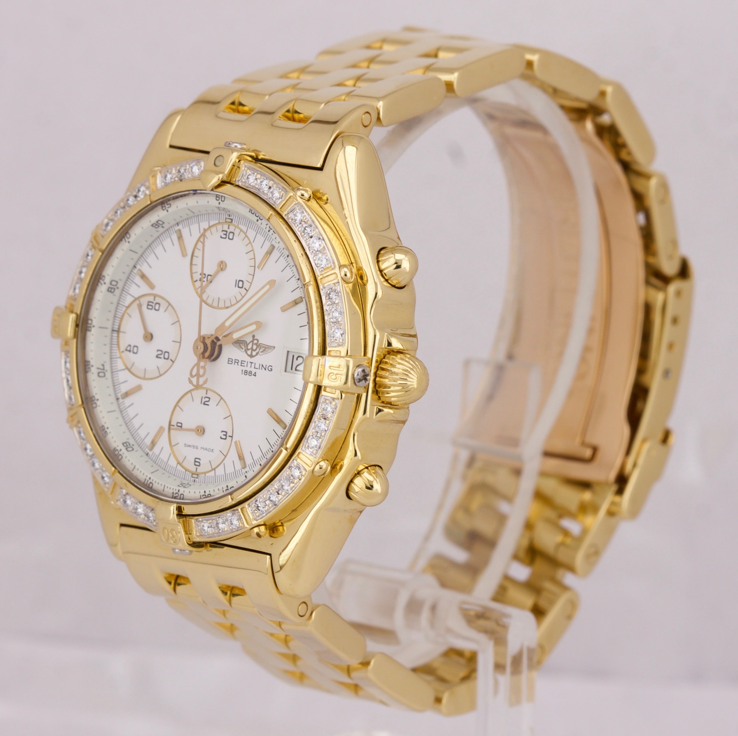 Breitling Chronomat 18K Yellow Gold Diamond 40mm Chronograph Date Watch K13047