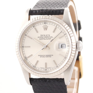 Rolex DateJust 36mm 16234 Steel Silver Dial 18k White Gold Fluted Bezel Watch
