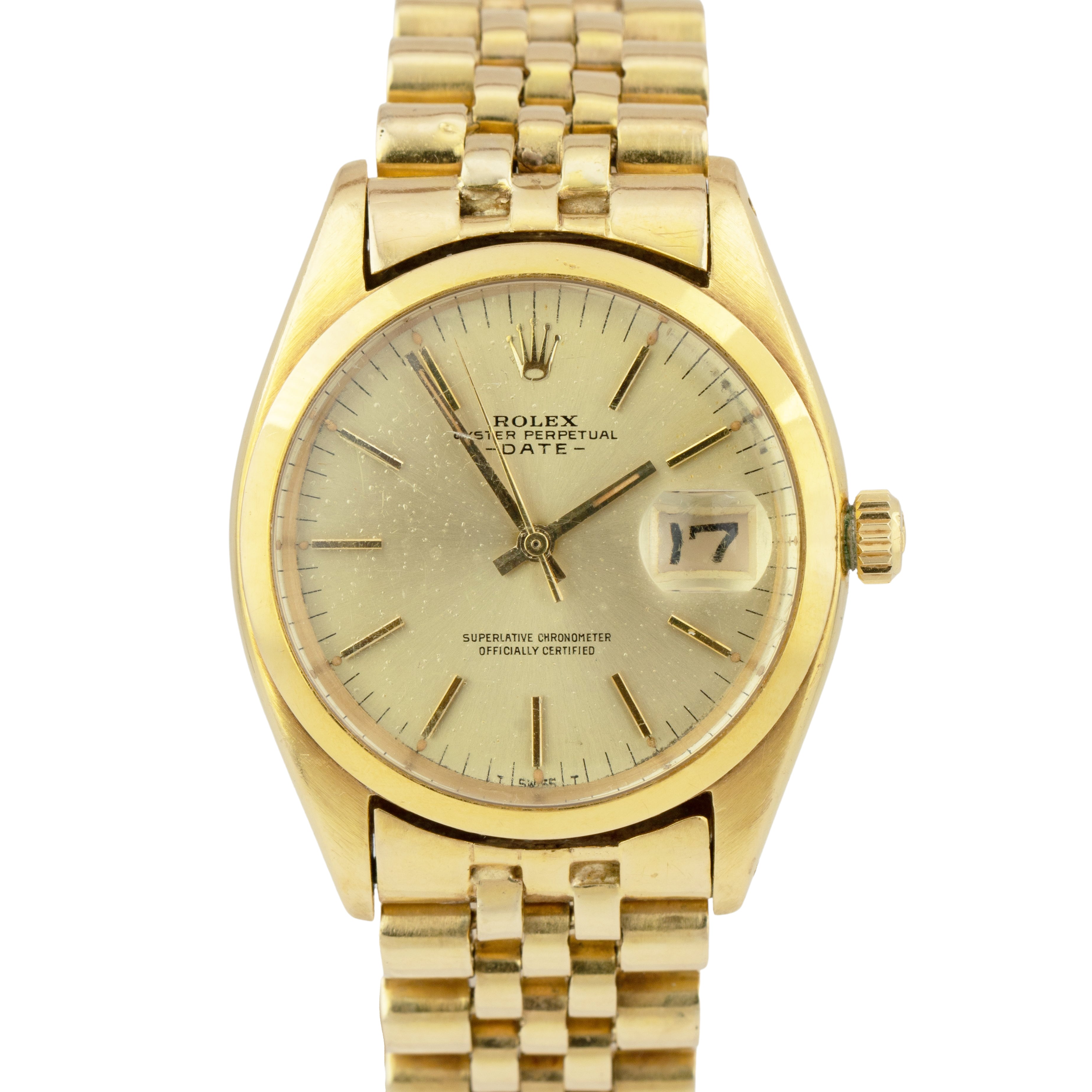 Vintage Rolex Oyster Date 34mm Champagne Yellow Gold Wat