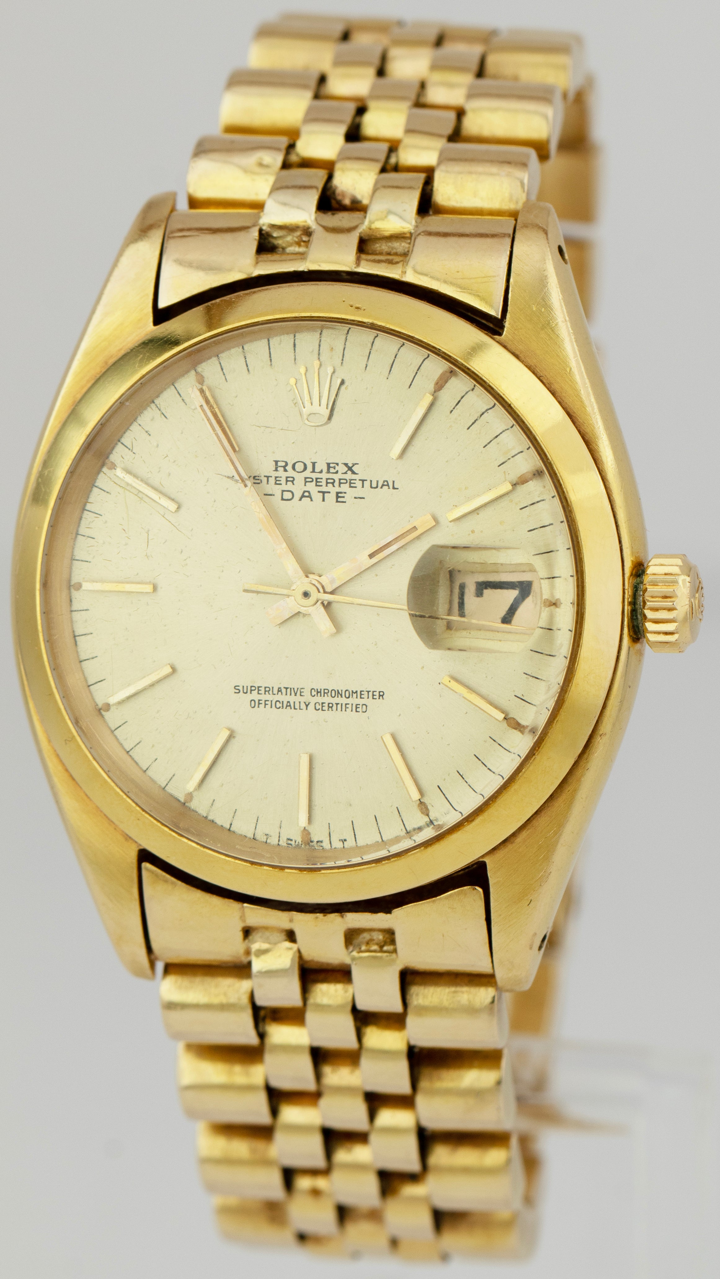 Vintage Rolex Oyster Date 34mm Champagne Yellow Gold Wat