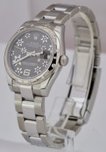 Ladies Rolex DateJust 31mm Diamond Rhodium Flower Oyster 178344 Stainless Watch